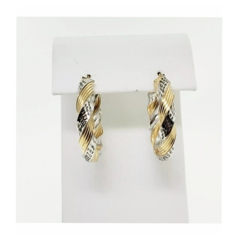 Peter Brams 14K Gold Hoops Twisted Rope Design 925 Sterling Silver - Picture 4 of 16